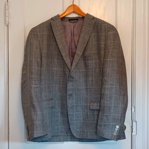 Men's EUC Ralph Lauren Light Gray and Blue plaid Spring Linen Blazer 50R